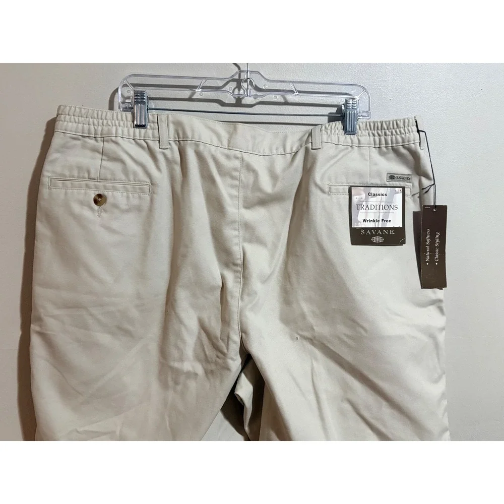 Savane Pleated Chino Shorts Mens 42 Khaki NWT Wrinkle Free Cotton Traditions